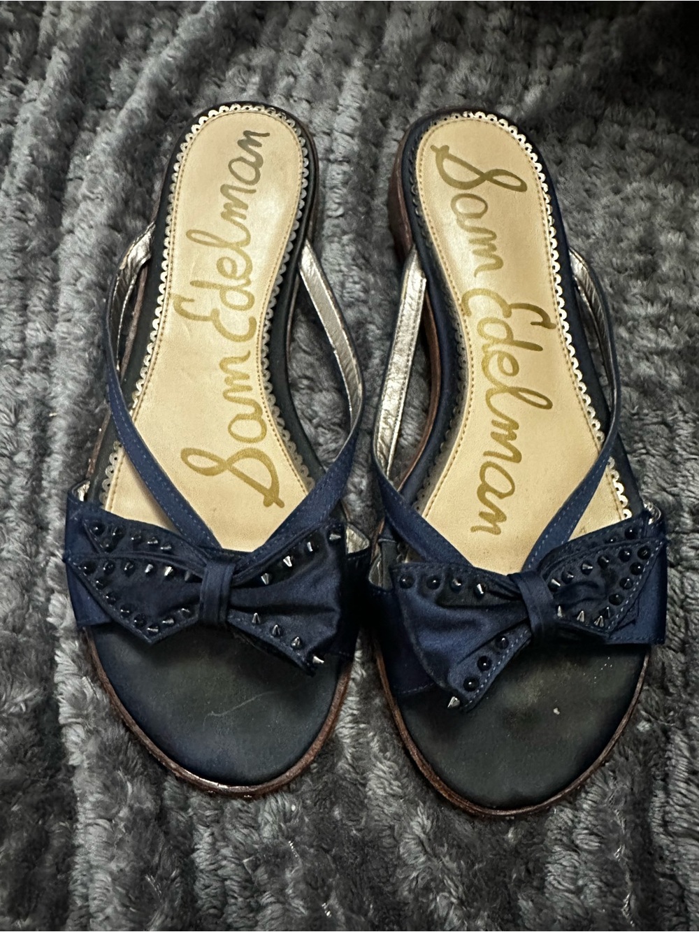 Sam Edelman Navy Bow Studded Slide Sandals